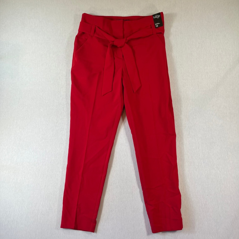 NEW 7th Avenue NY Madie Pant 10 Red High Waist Tie Belt Smoothing Stretch NWT